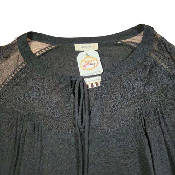 Umgee NWT Womens Lace Peasant Top Size XL Black Embroidered Bohemian Whimsigoth - Picture 5 of 9